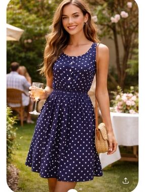 Brand new with tags Maison Jules polka dot dress in a classic navy blue& White